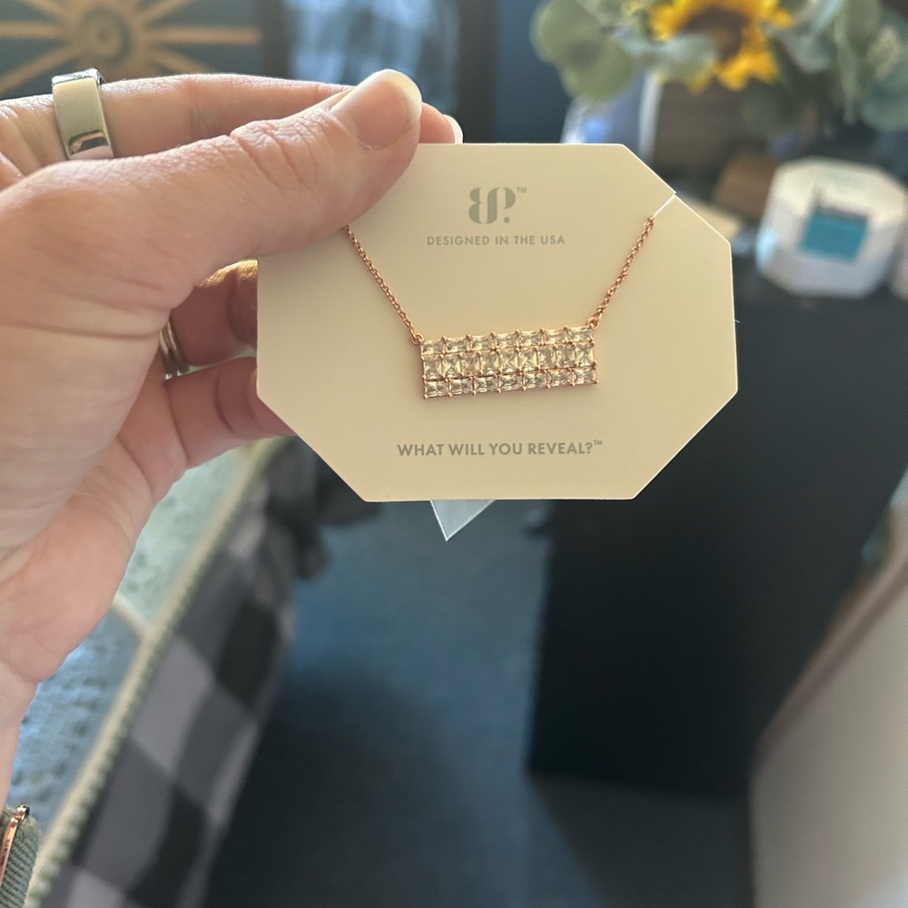 Rose Gold and White Geometric Necklace